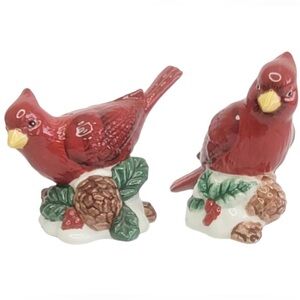 Holiday Time Festive Cardinal Salt & Pepper Shaker Set Red/White/Brown NIB